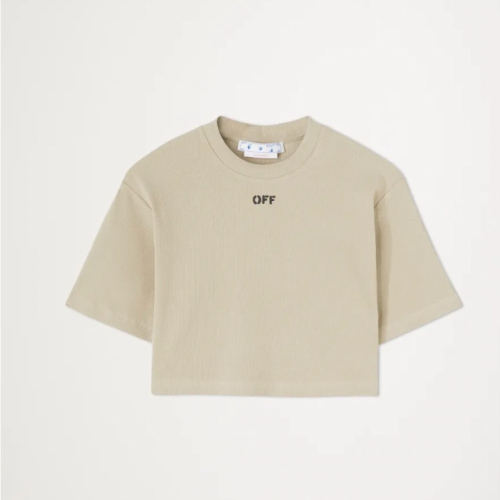 Off-White Stamp Ribbed Cropped Tee - image 1